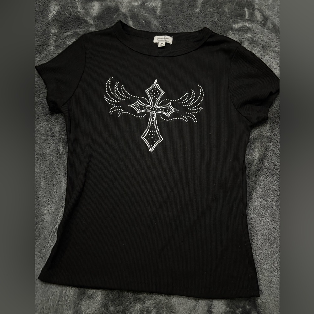 Black Embellished Cross Top